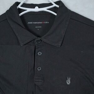 John Varvatos USA Mens Pima Cotton Peace Sign Polo Shirt Black Large K3381U1B